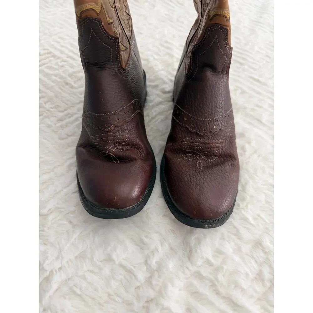 Old West 1936 Youth Tan Rust Round Toe Leather Cowboy Western Boots Ranch Rodeo